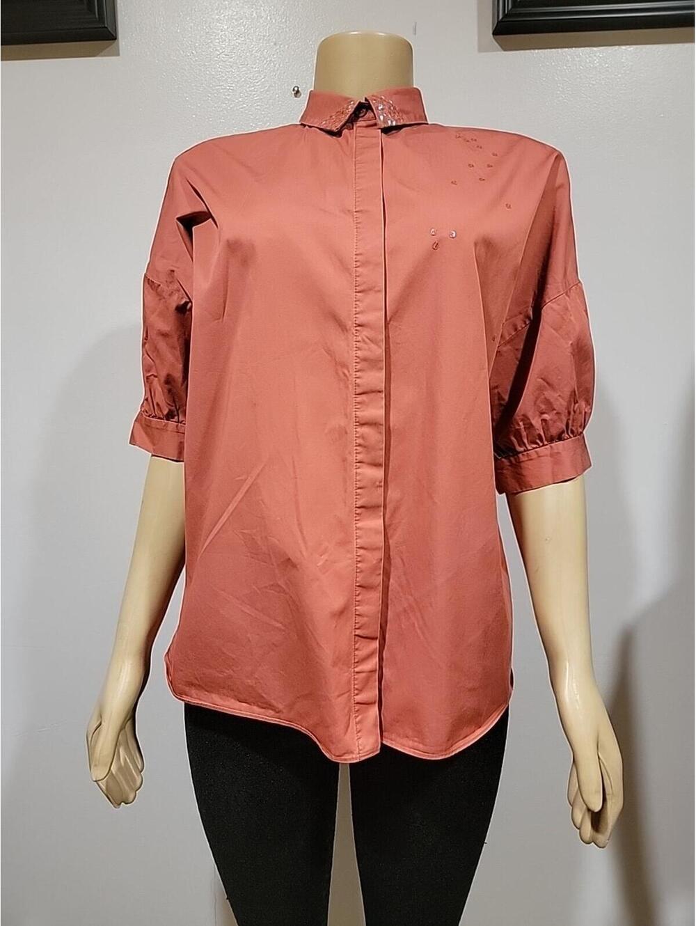 COS anthropologie Women's Top Sz 2 Orange Scattered Sequins Button Up Blouse #C